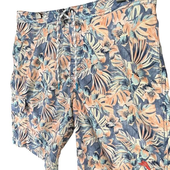 Tommy Bahama Baja Hacienda Swim Trunks Mens L Blue Orange Floral Print UPF 30 - Picture 3 of 16